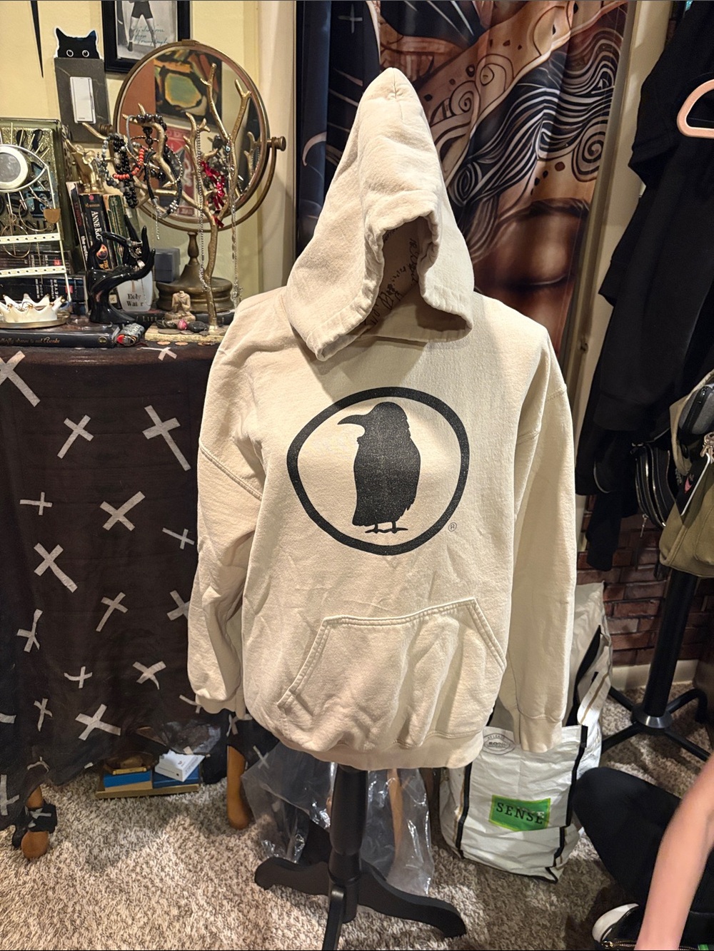 Gildan Cream Hoodie with Black Penguin Emblem